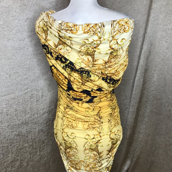 Forever Unique Gold Baroque Print Bodycon Dress - Picture 7 of 7